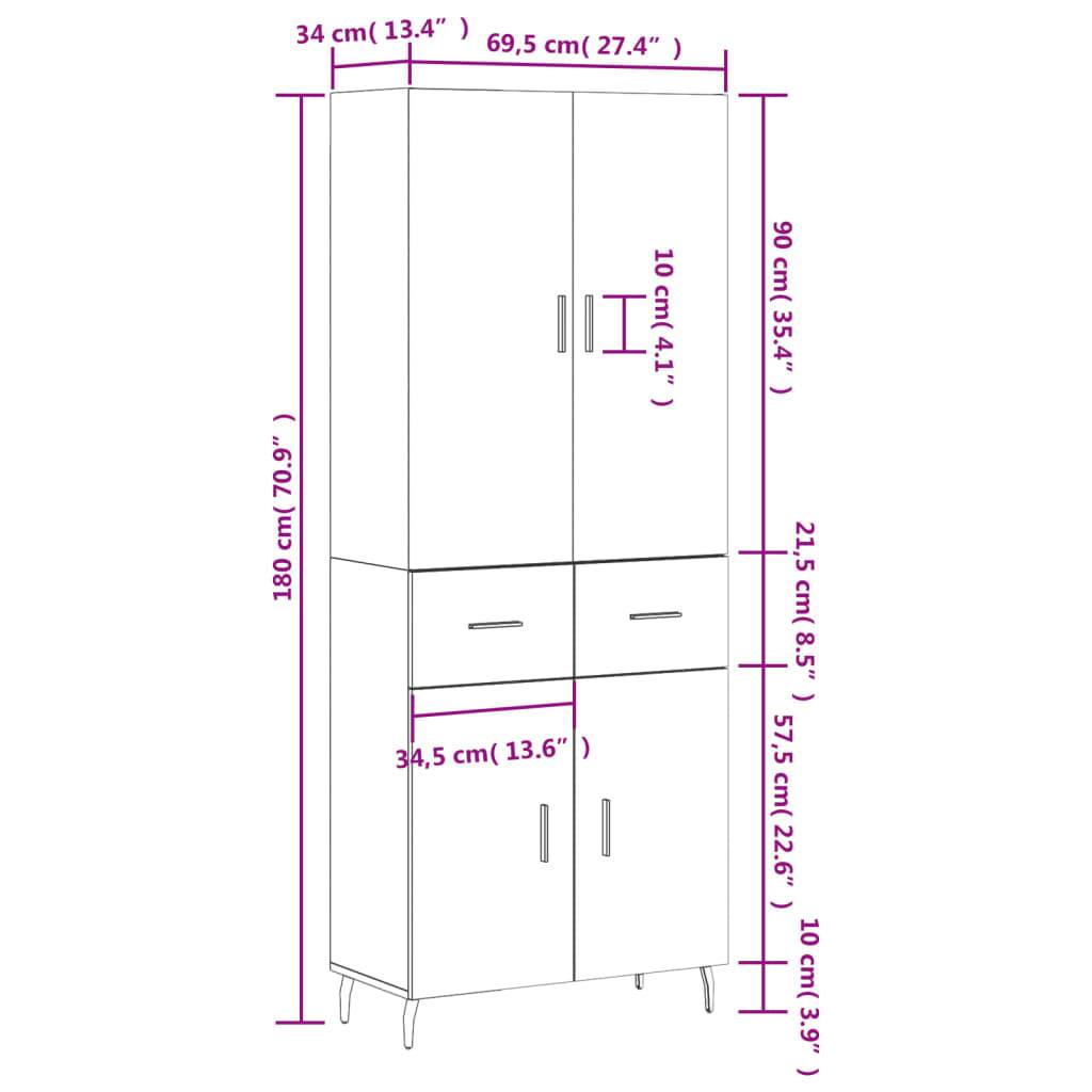 vidaXL Highboard Grau Sonoma 69,5x34x180 cm Holzwerkstoff