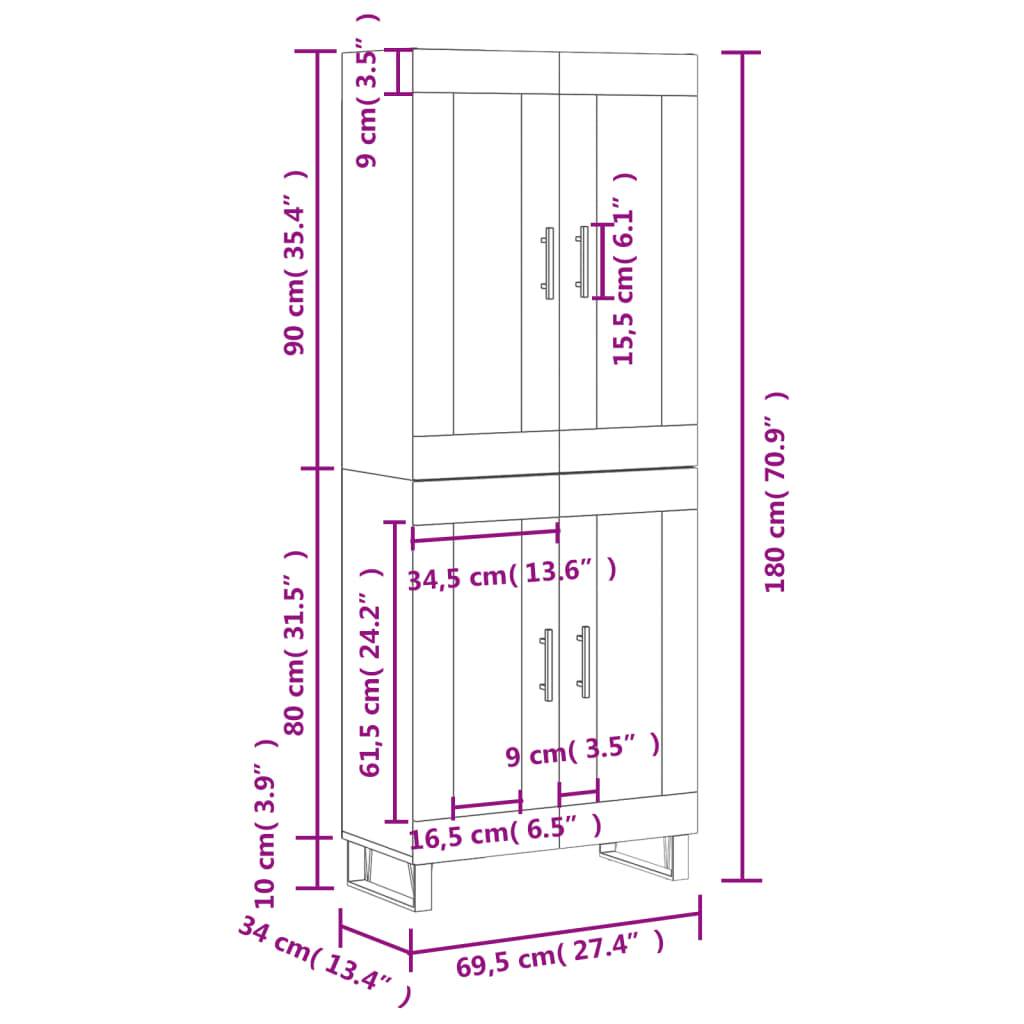 vidaXL Highboard Weiß 69,5x34x180 cm Holzwerkstoff