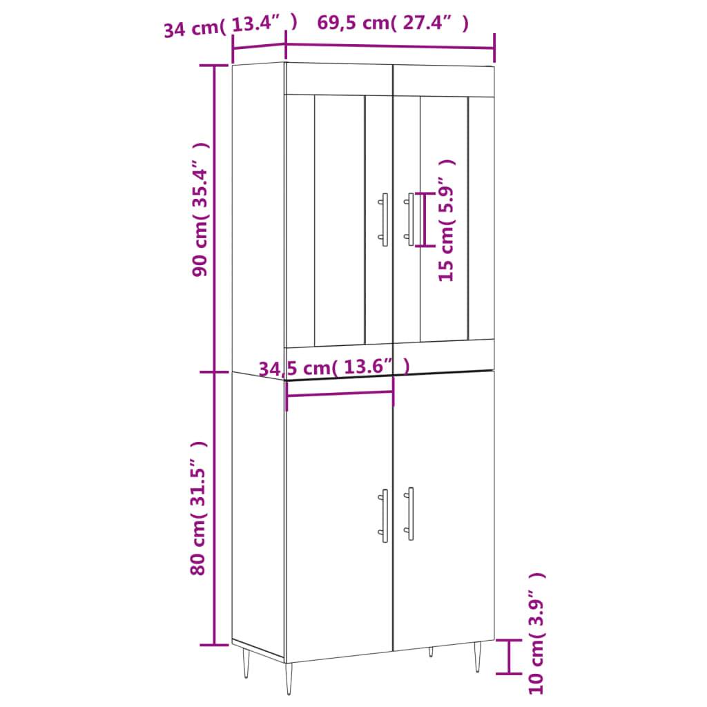 vidaXL Highboard Grau Sonoma 69,5x34x180 cm Holzwerkstoff