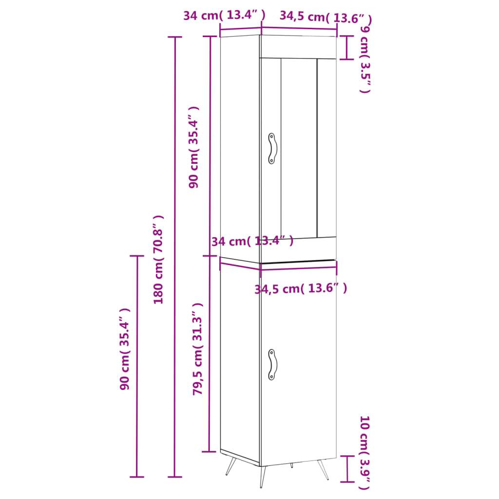 vidaXL Highboard Sonoma-Eiche 34,5x34x180 cm Holzwerkstoff
