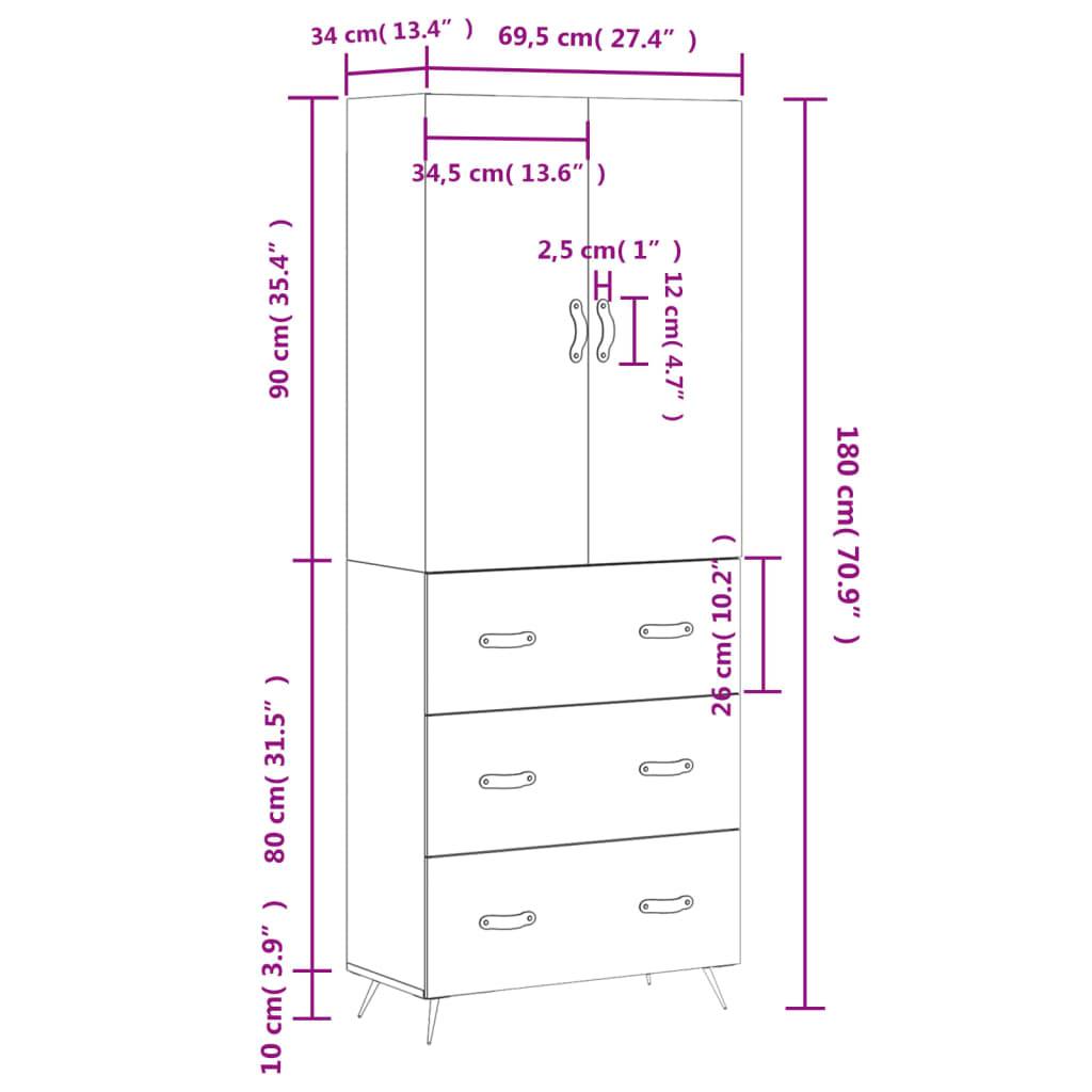 vidaXL Highboard Betongrau 69,5x34x180 cm Holzwerkstoff