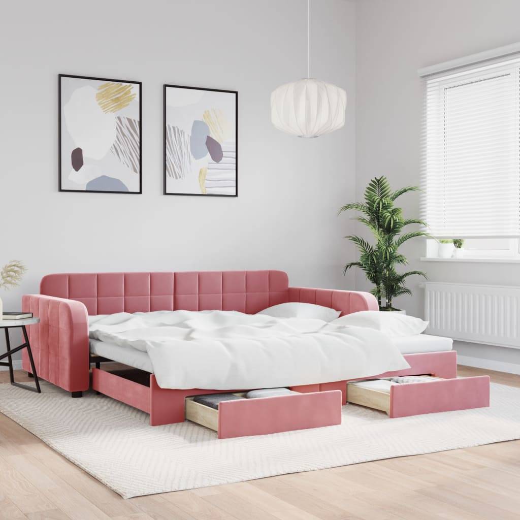 vidaXL Tagesbett Ausziehbar mit Schubladen Rosa 100x200 cm Samt