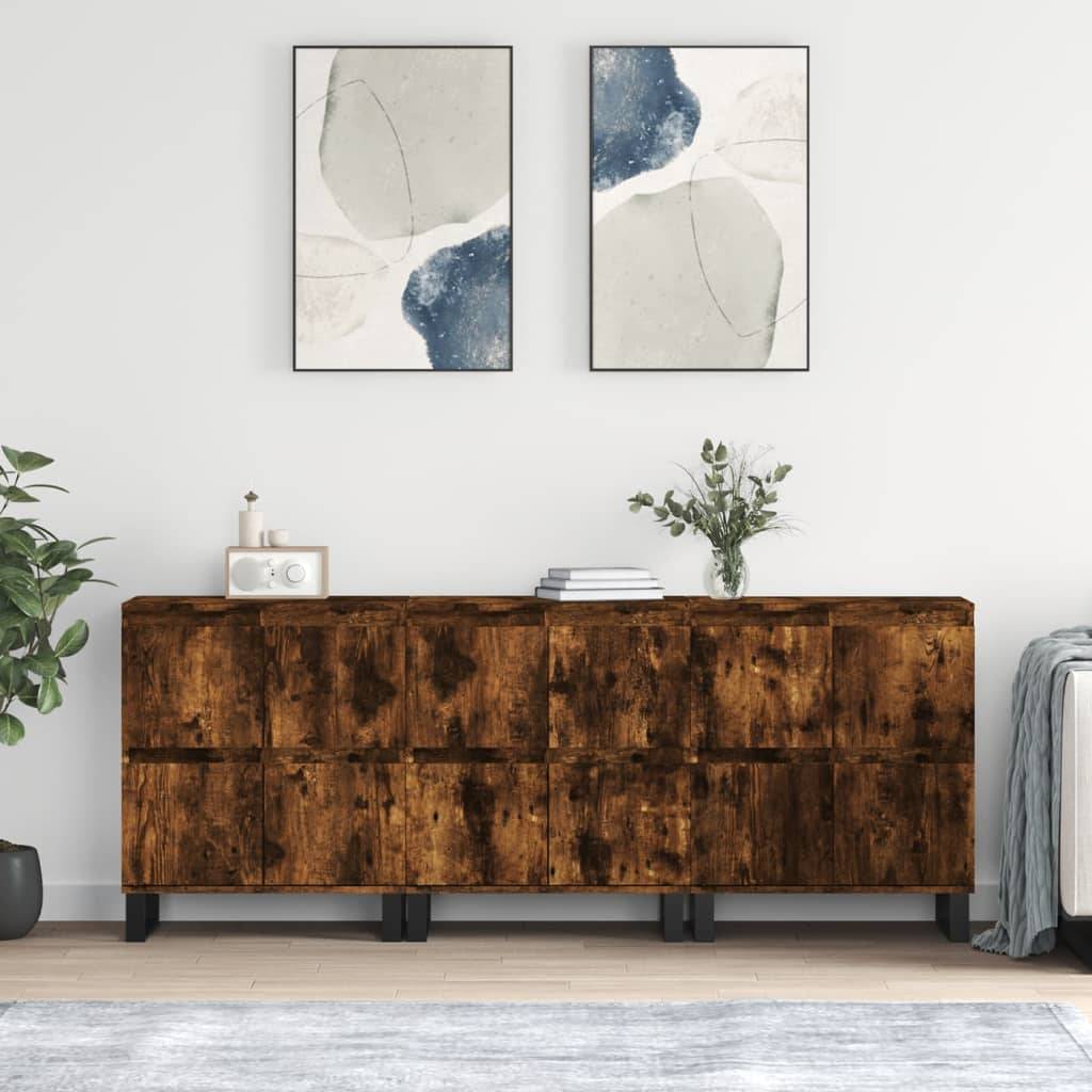 vidaXL Sideboards 3 Stk. Räuchereiche Holzwerkstoff