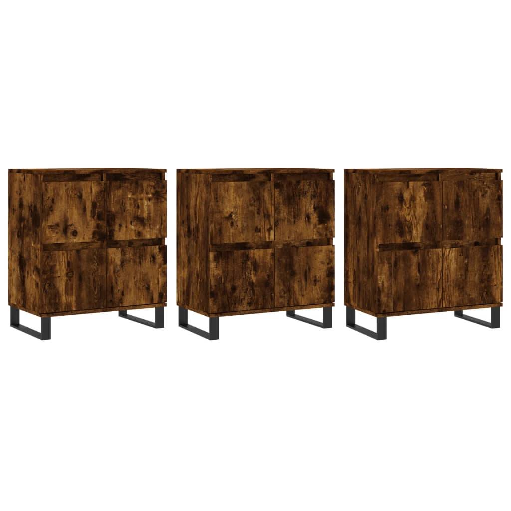 vidaXL Sideboards 3 Stk. Räuchereiche Holzwerkstoff