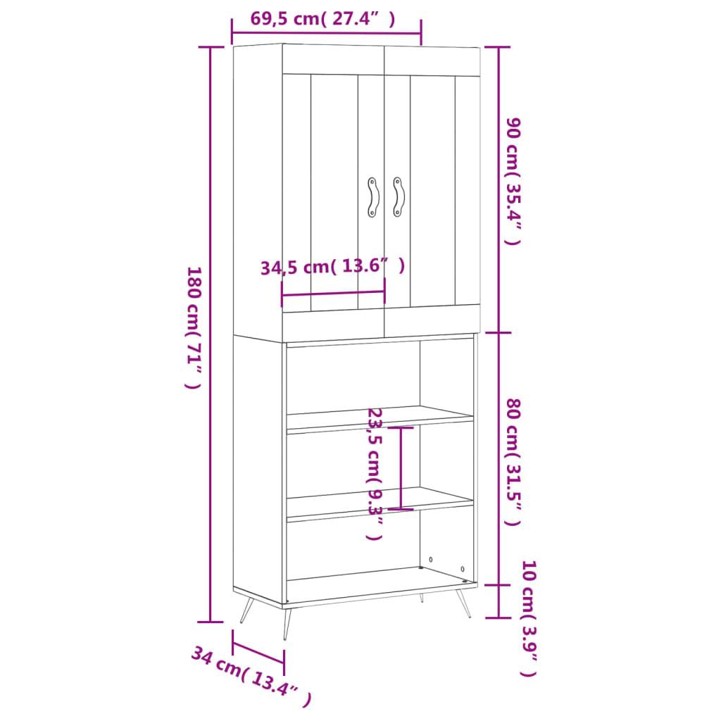 vidaXL Highboard Weiß 69,5x34x180 cm Holzwerkstoff
