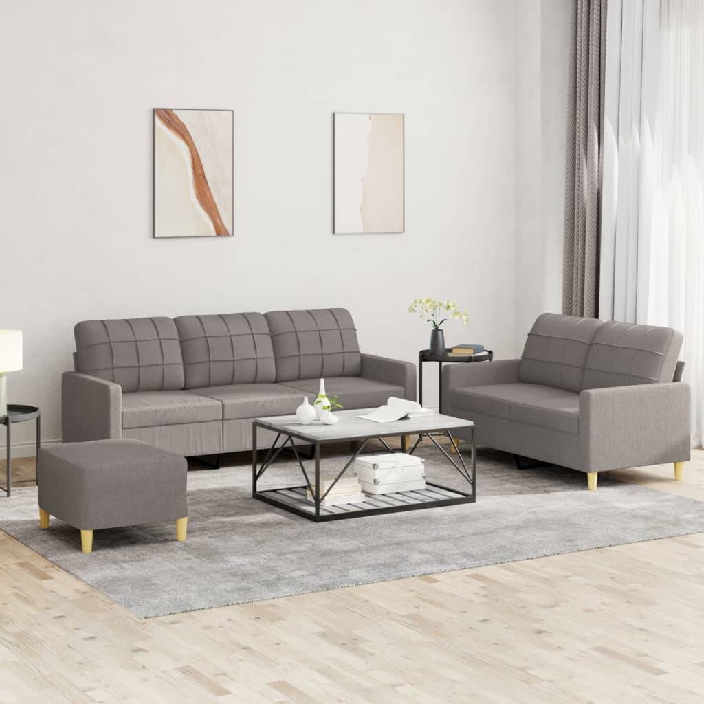 vidaXL 3-tlg. Sofagarnitur mit Kissen Taupe Stoff