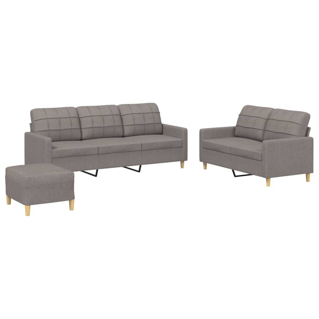 vidaXL 3-tlg. Sofagarnitur mit Kissen Taupe Stoff