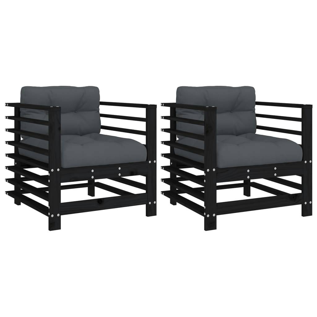 vidaXL Gartenstühle mit Kissen 2 Stk. Schwarz Massivholz Kiefer