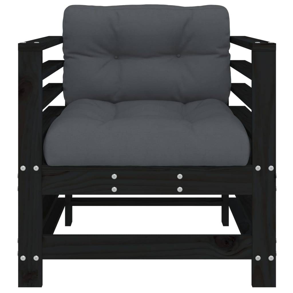 vidaXL Gartenstühle mit Kissen 2 Stk. Schwarz Massivholz Kiefer