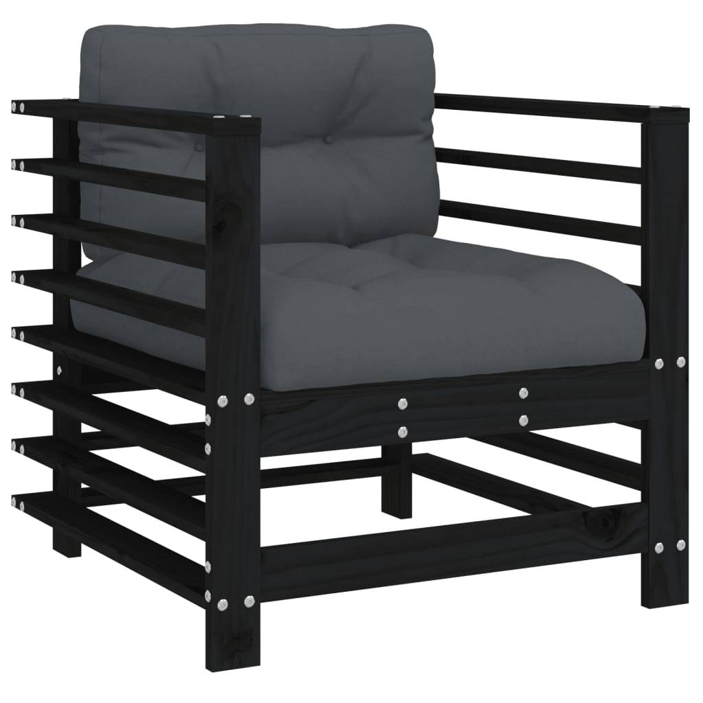 vidaXL Gartenstühle mit Kissen 2 Stk. Schwarz Massivholz Kiefer