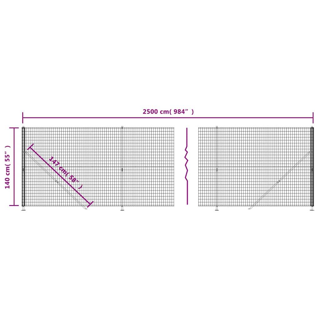 vidaXL Maschendrahtzaun mit Bodenflansch Anthrazit 1,4x25 m
