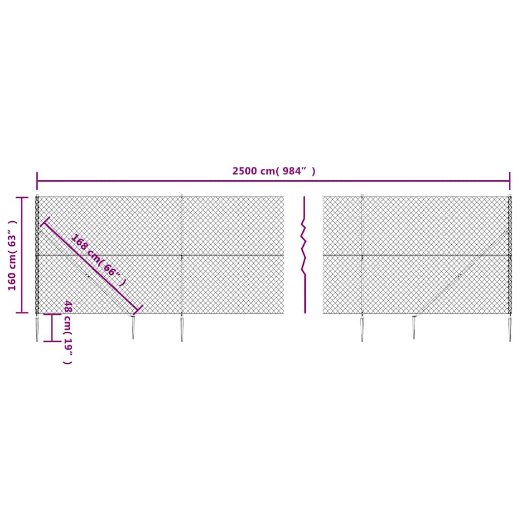 vidaXL Maschendrahtzaun mit Bodenhülsen Anthrazit 1,6x25 m
