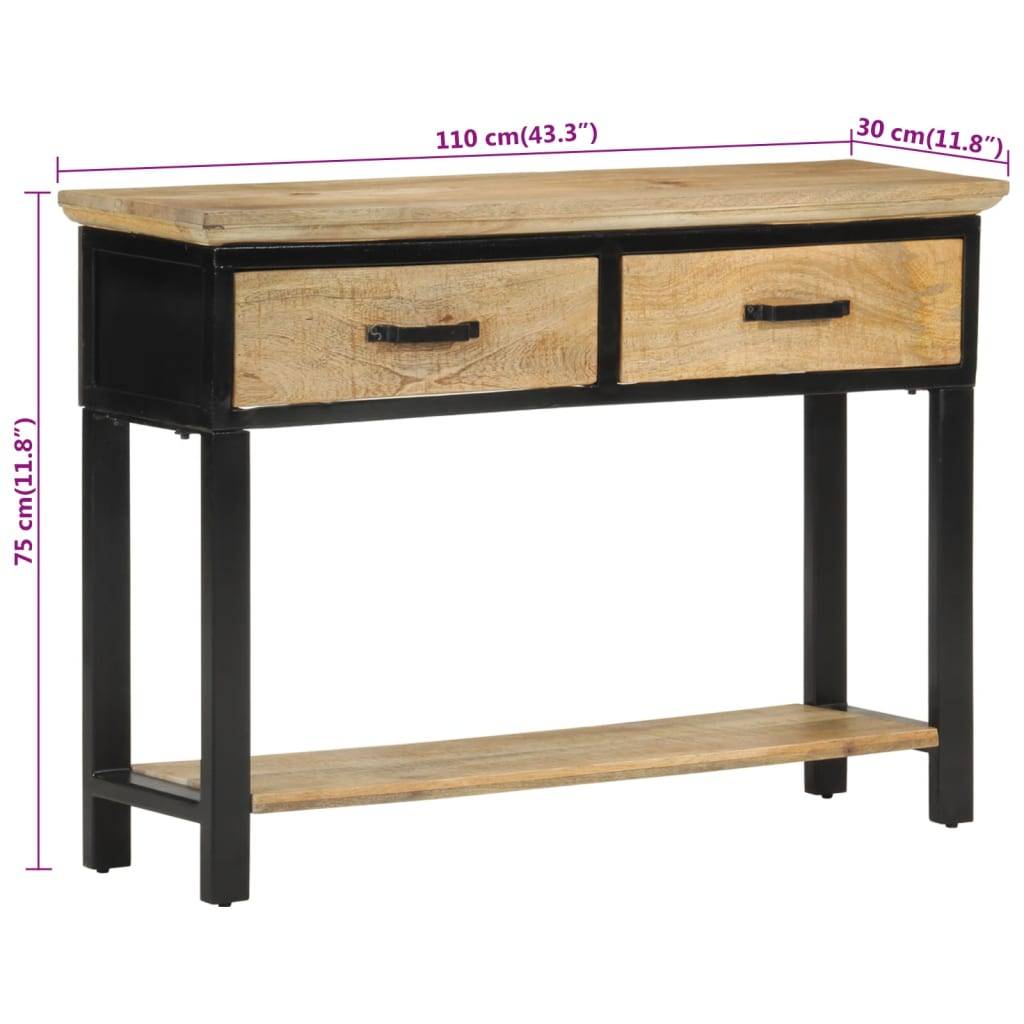 vidaXL Konsolentisch 110x30x75 cm Raues Massivholz Mango