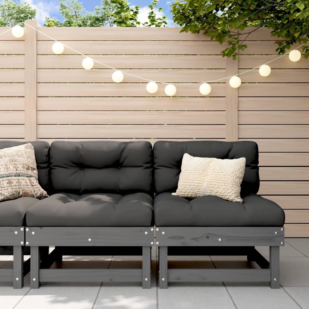vidaXL Mittelsofas mit Kissen 2 Stk. Grau Massivholz Kiefer