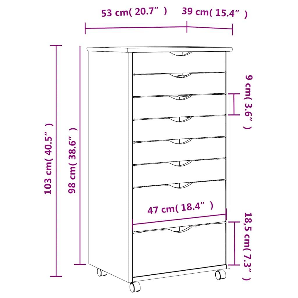 vidaXL Rollschrank mit Schubladen MOSS Weiß Massivholz Kiefer