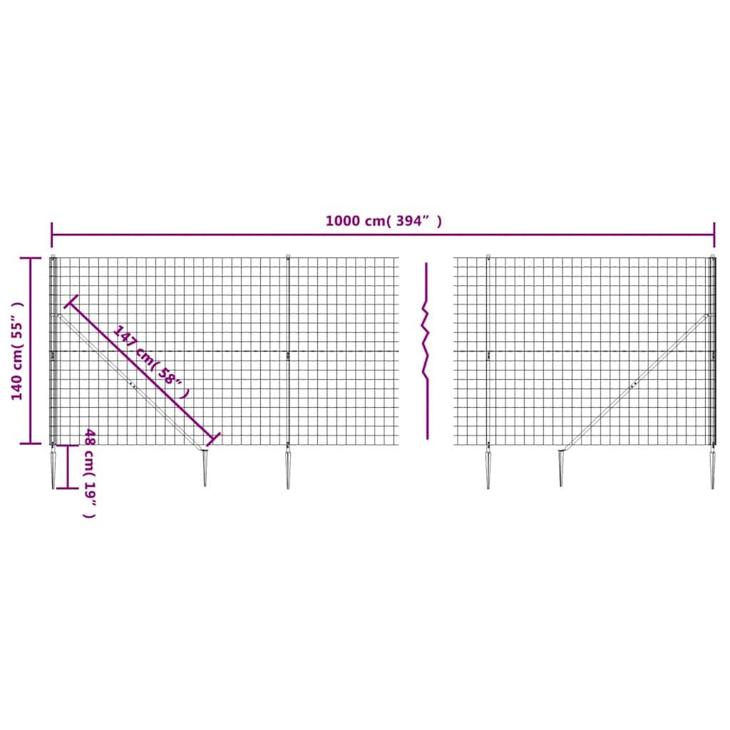 vidaXL Maschendrahtzaun mit Bodenhülsen Anthrazit 1,4x10 m