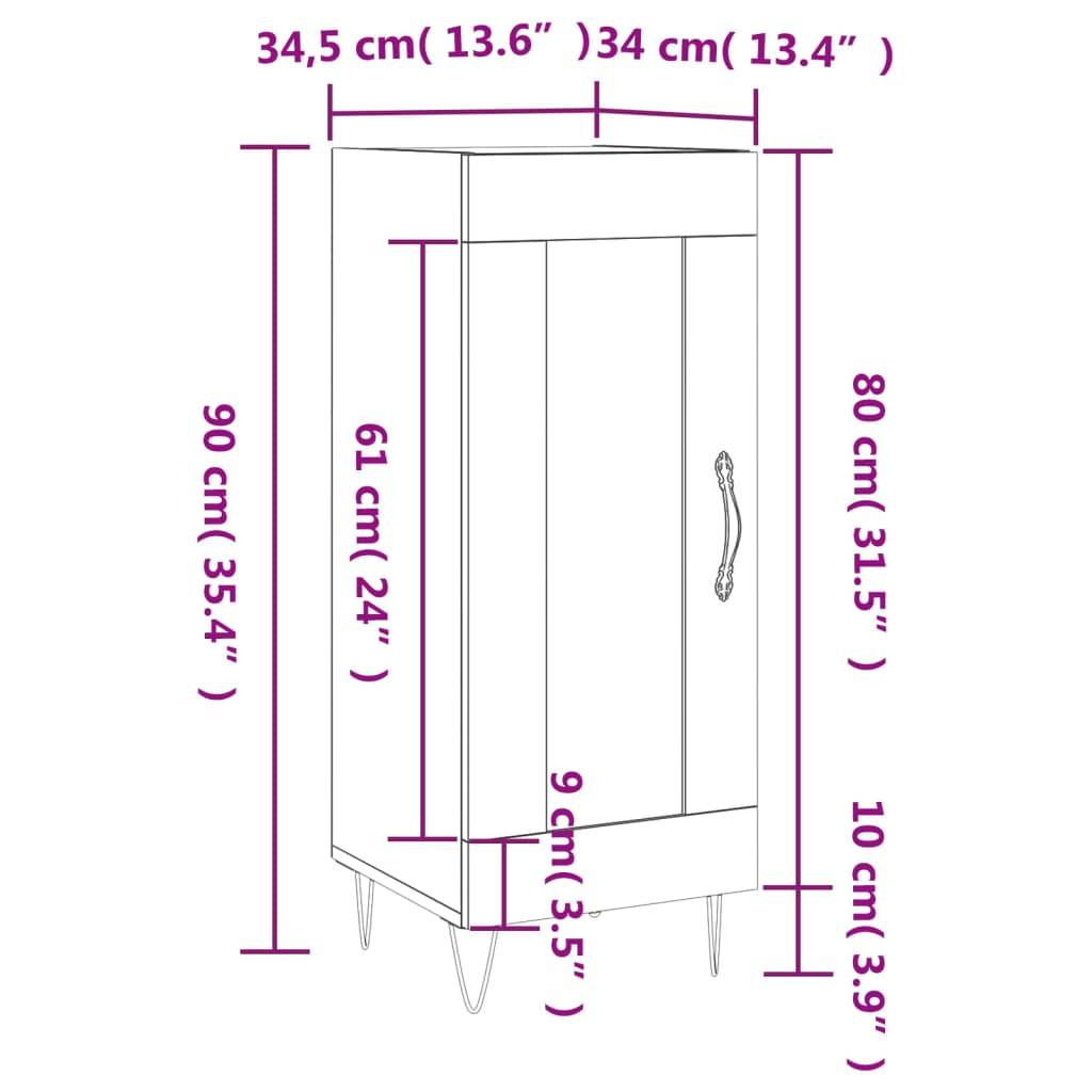 vidaXL Sideboard Weiß 34,5x34x90 cm Holzwerkstoff