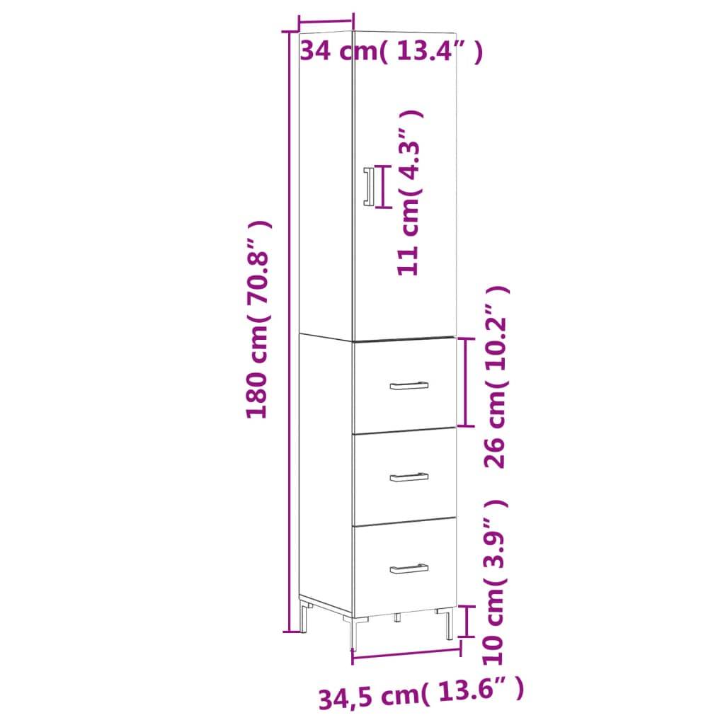 vidaXL Highboard Weiß 34,5x34x180 cm Holzwerkstoff