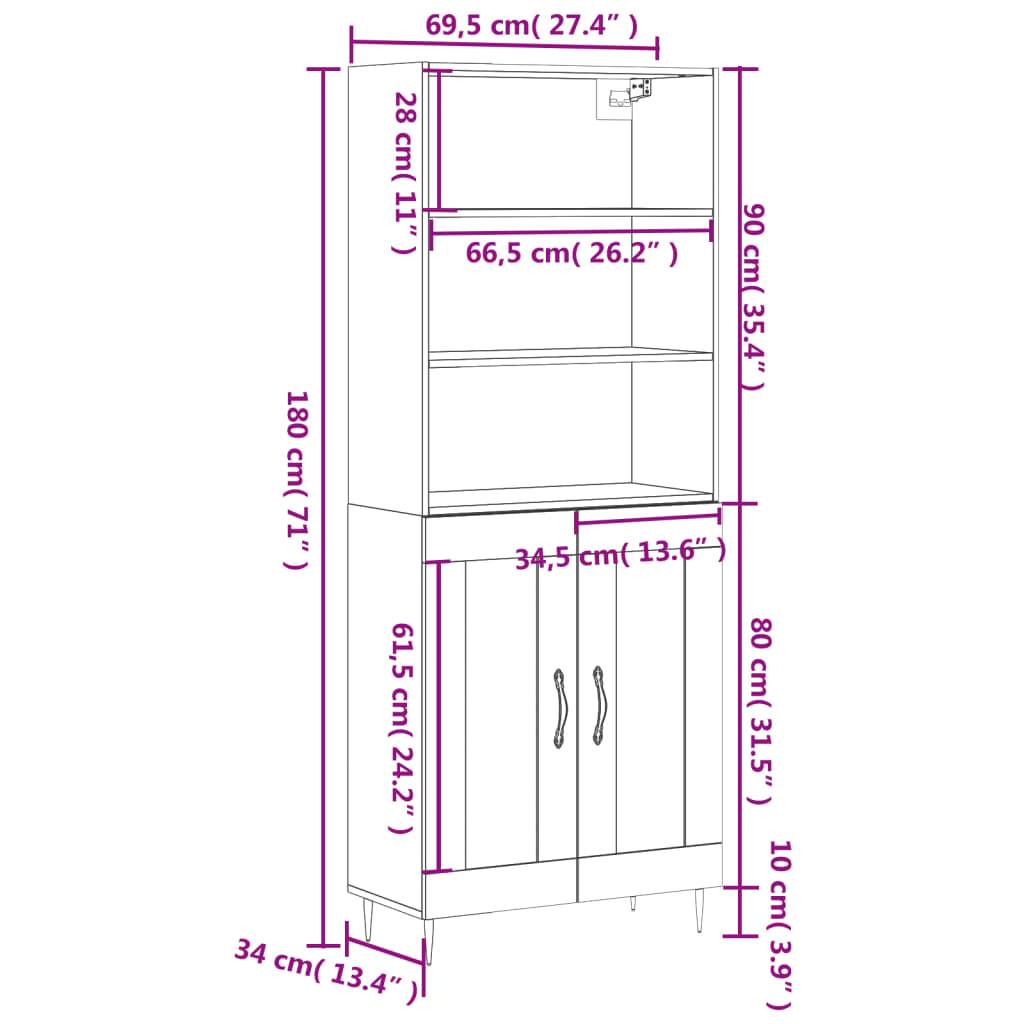 vidaXL Highboard Weiß 69,5x34x180 cm Holzwerkstoff