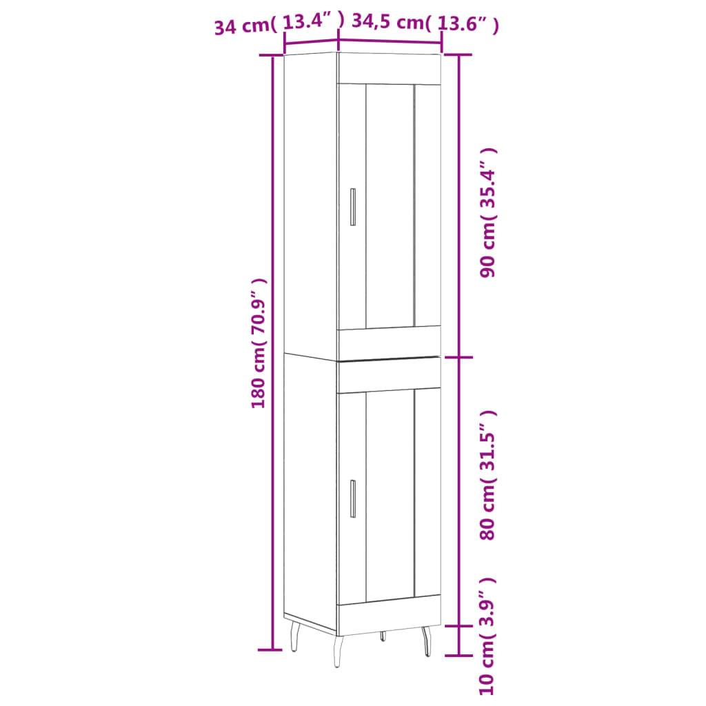 vidaXL Highboard Betongrau 34,5x34x180 cm Holzwerkstoff