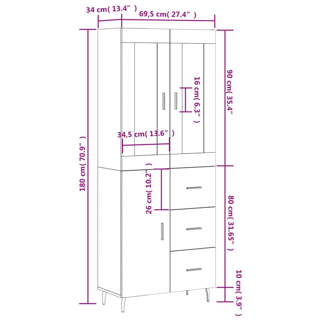 vidaXL Highboard Weiß 69,5x34x180 cm Holzwerkstoff
