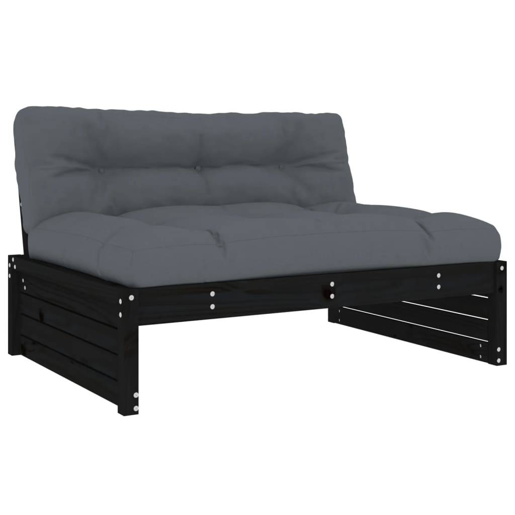 vidaXL 2-tlg. Garten-Lounge-Set mit Kissen Schwarz Massivholz