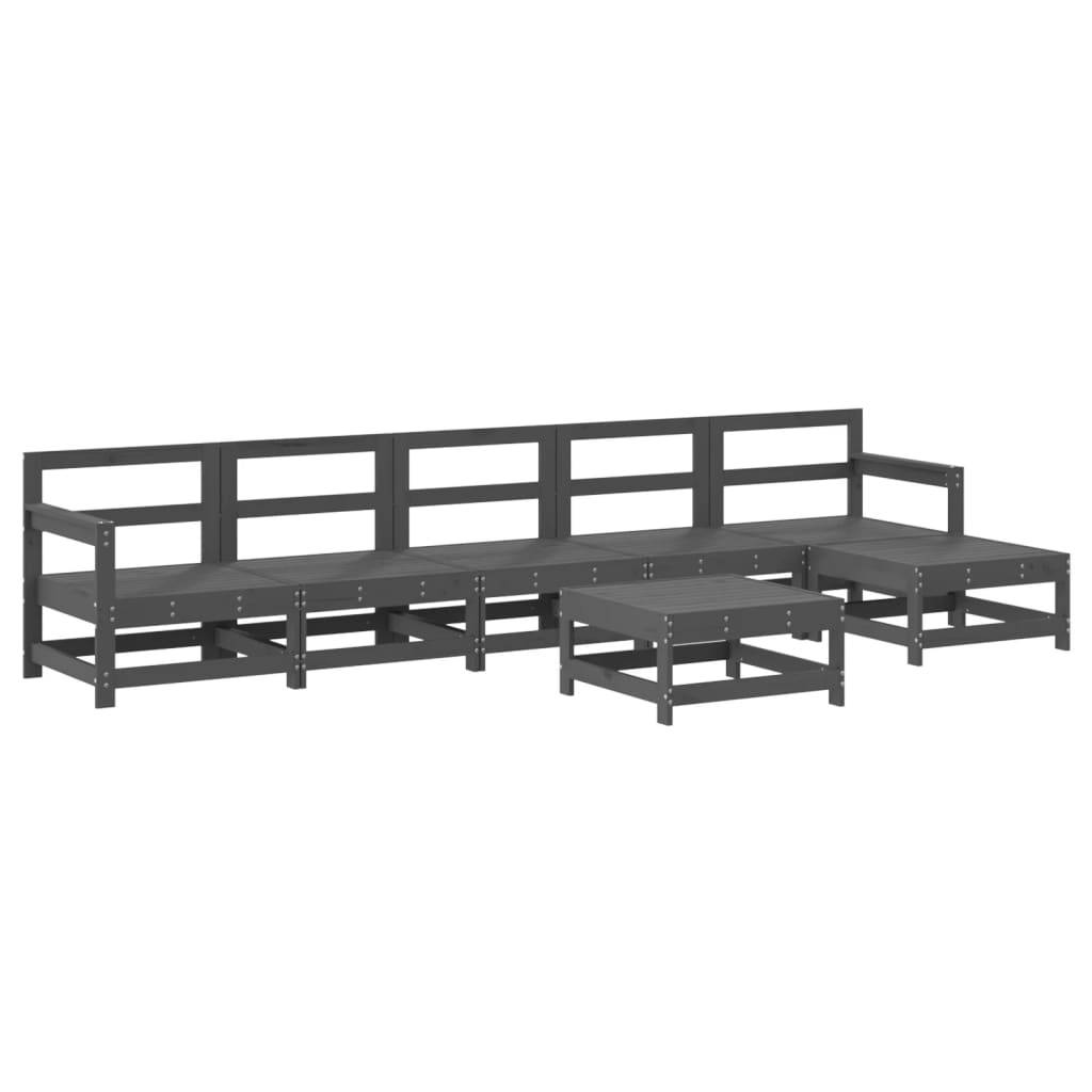 vidaXL 7-tlg. Garten-Lounge-Set mit Kissen Grau Massivholz