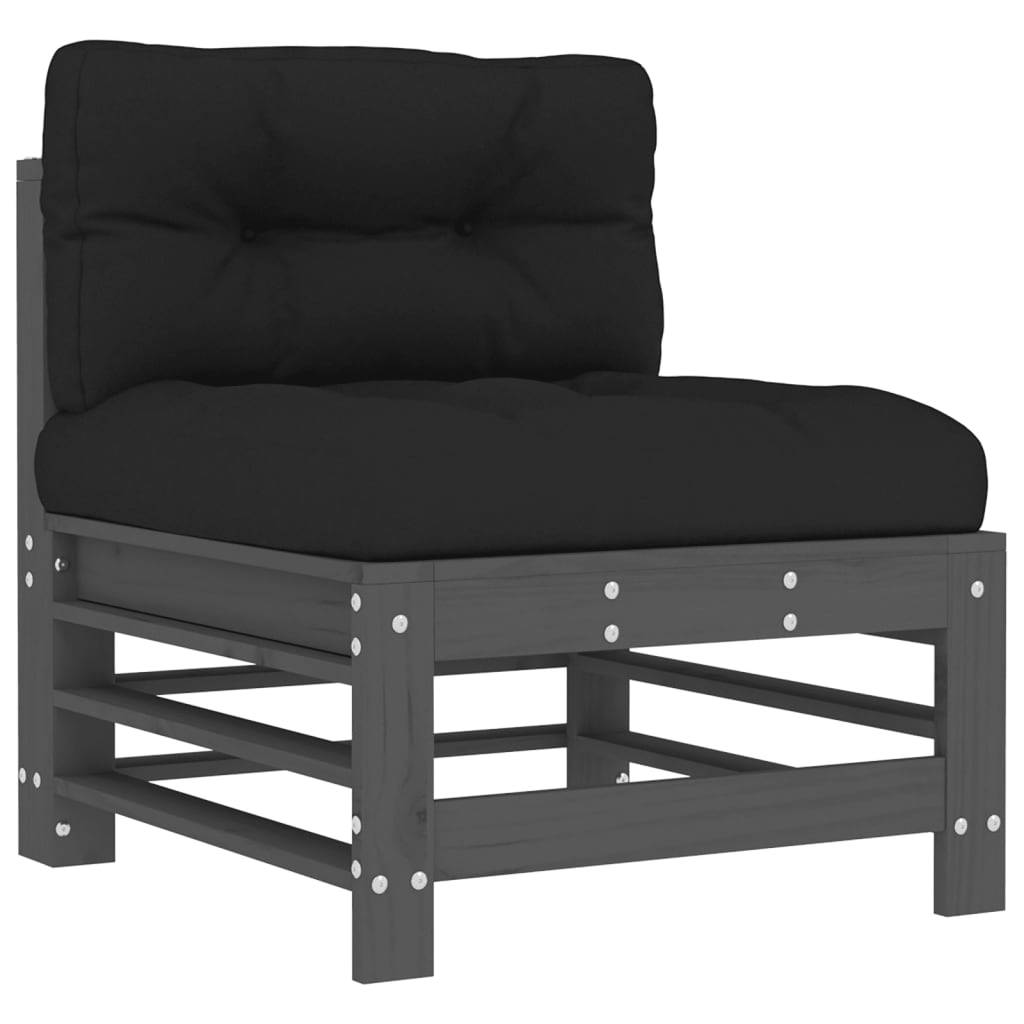 vidaXL Mittelsofas mit Kissen 2 Stk. Grau Massivholz Kiefer