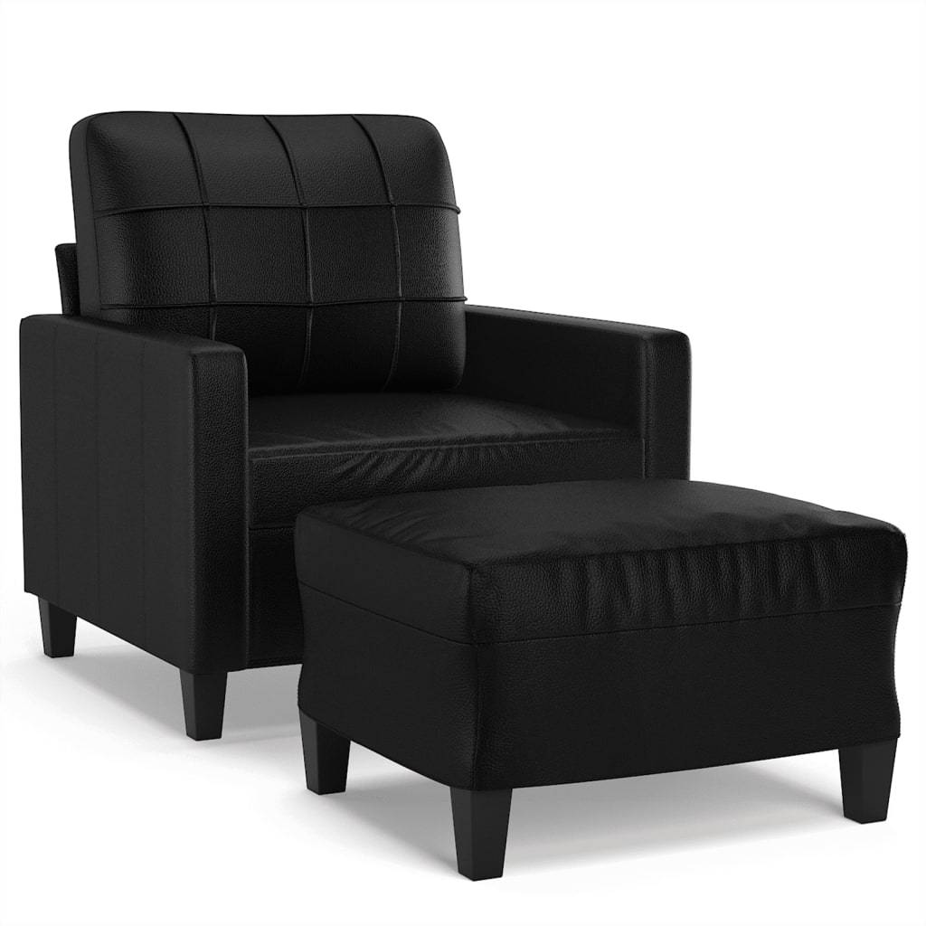vidaXL Sessel mit Hocker Schwarz 60 cm Kunstleder