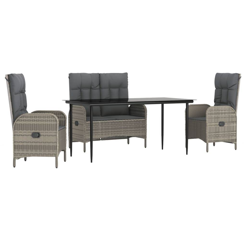 vidaXL 4-tlg. Garten-Essgruppe mit Kissen Grau Poly Rattan