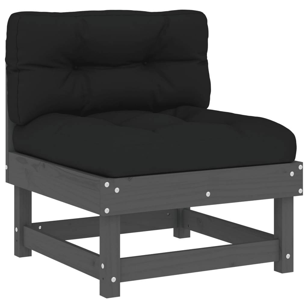 vidaXL Mittelsofa mit Kissen Grau Massivholz Kiefer