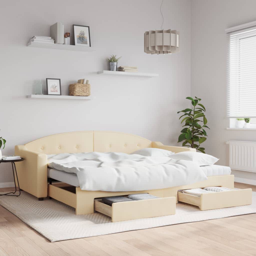 vidaXL Tagesbett Ausziehbar mit Schubladen Creme 90x200 cm Stoff