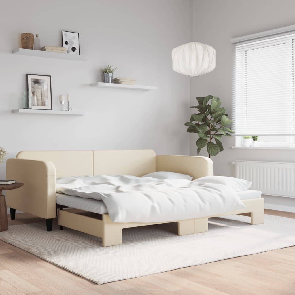 vidaXL Tagesbett Ausziehbar Creme 100x200 cm Stoff