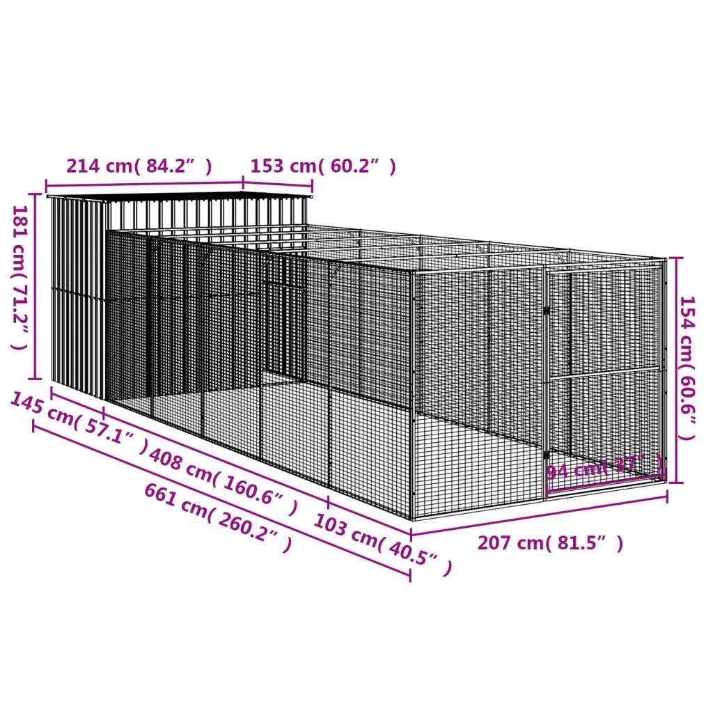 vidaXL Hundehütte mit Auslauf Hellgrau 214x661x181 cm Verzinkter Stahl