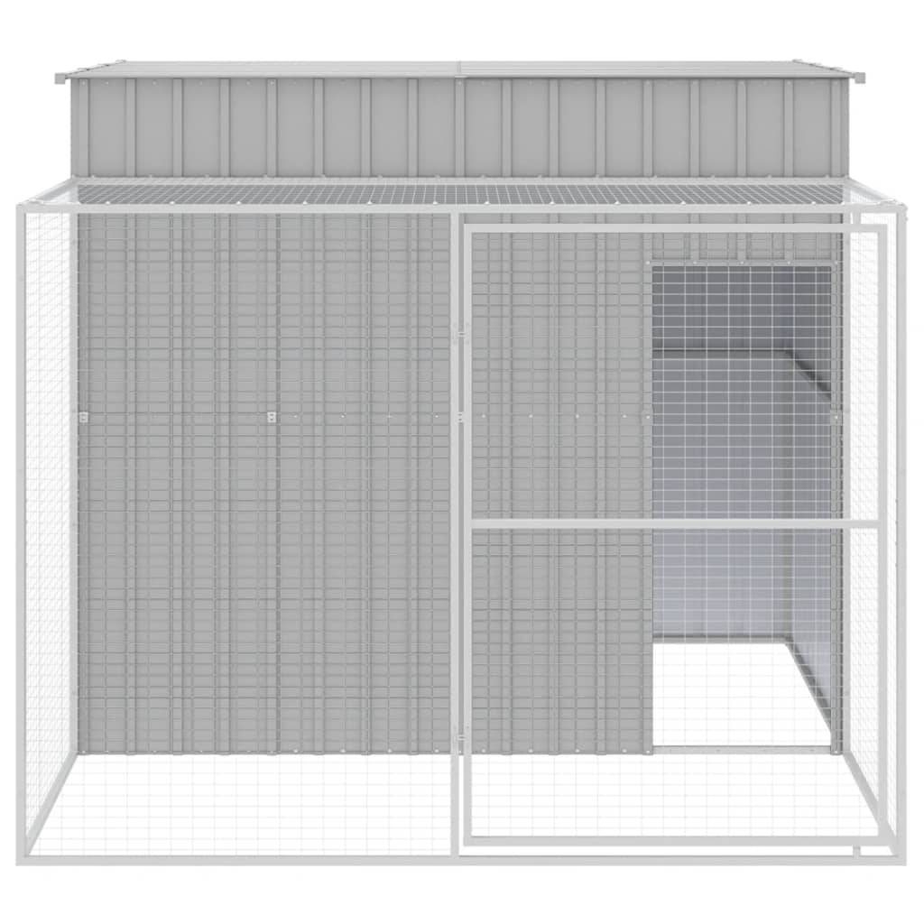 vidaXL Hundehütte mit Auslauf Hellgrau 214x253x181 cm Verzinkter Stahl