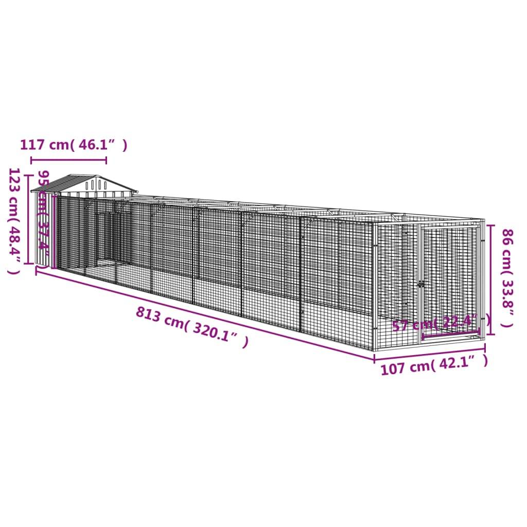 vidaXL Hundehütte mit Dach Anthrazit 117x813x123 cm Verzinkter Stahl