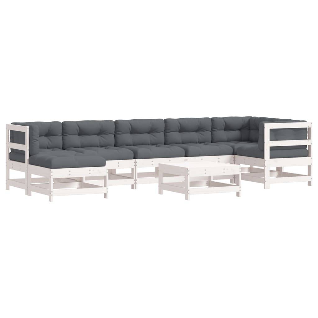 vidaXL 8-tlg. Garten-Lounge-Set mit Kissen Weiß Massivholz