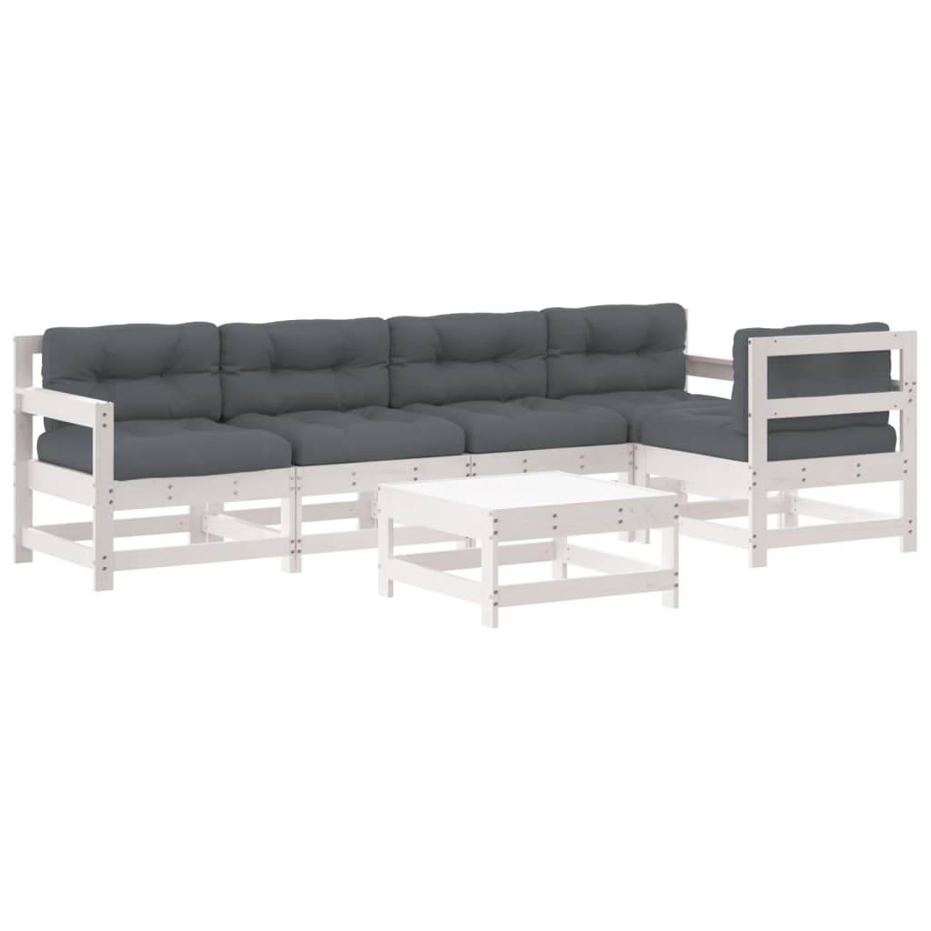 vidaXL 6-tlg. Garten-Lounge-Set mit Kissen Weiß Massivholz