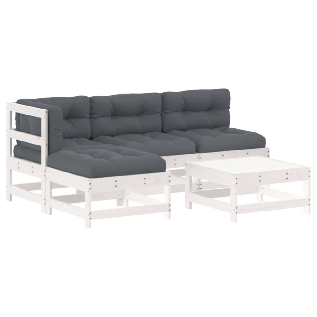 vidaXL 5-tlg. Garten-Lounge-Set mit Kissen Weiß Massivholz