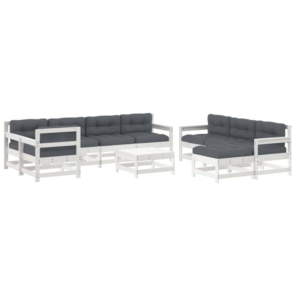 vidaXL 10-tlg. Garten-Lounge-Set mit Kissen Weiß Massivholz