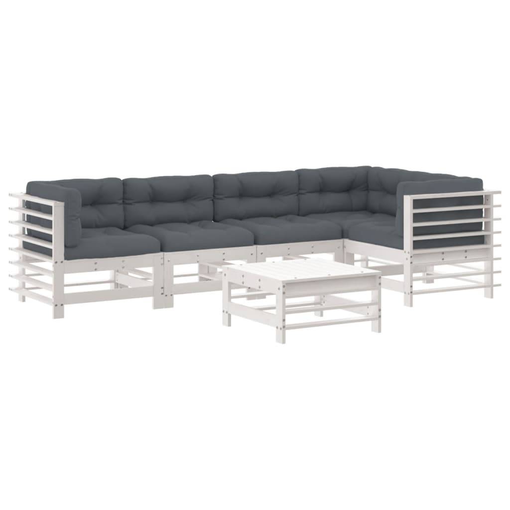 vidaXL 6-tlg. Garten-Lounge-Set mit Kissen Weiß Massivholz