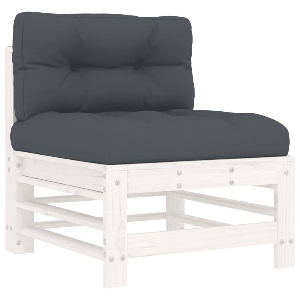 vidaXL Mittelsofa mit Kissen Weiß Massivholz Kiefer