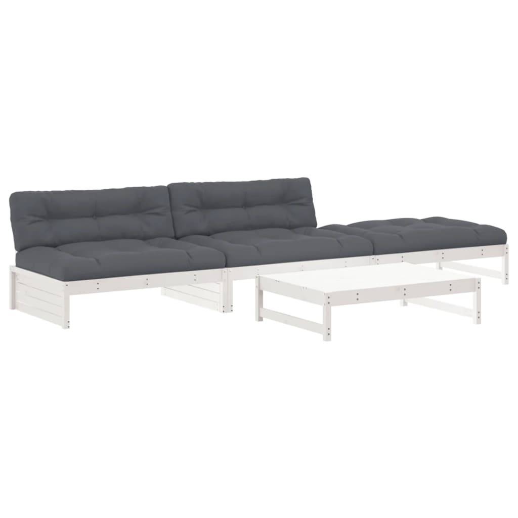 vidaXL 4-tlg. Garten-Lounge-Set mit Kissen Weiß Massivholz