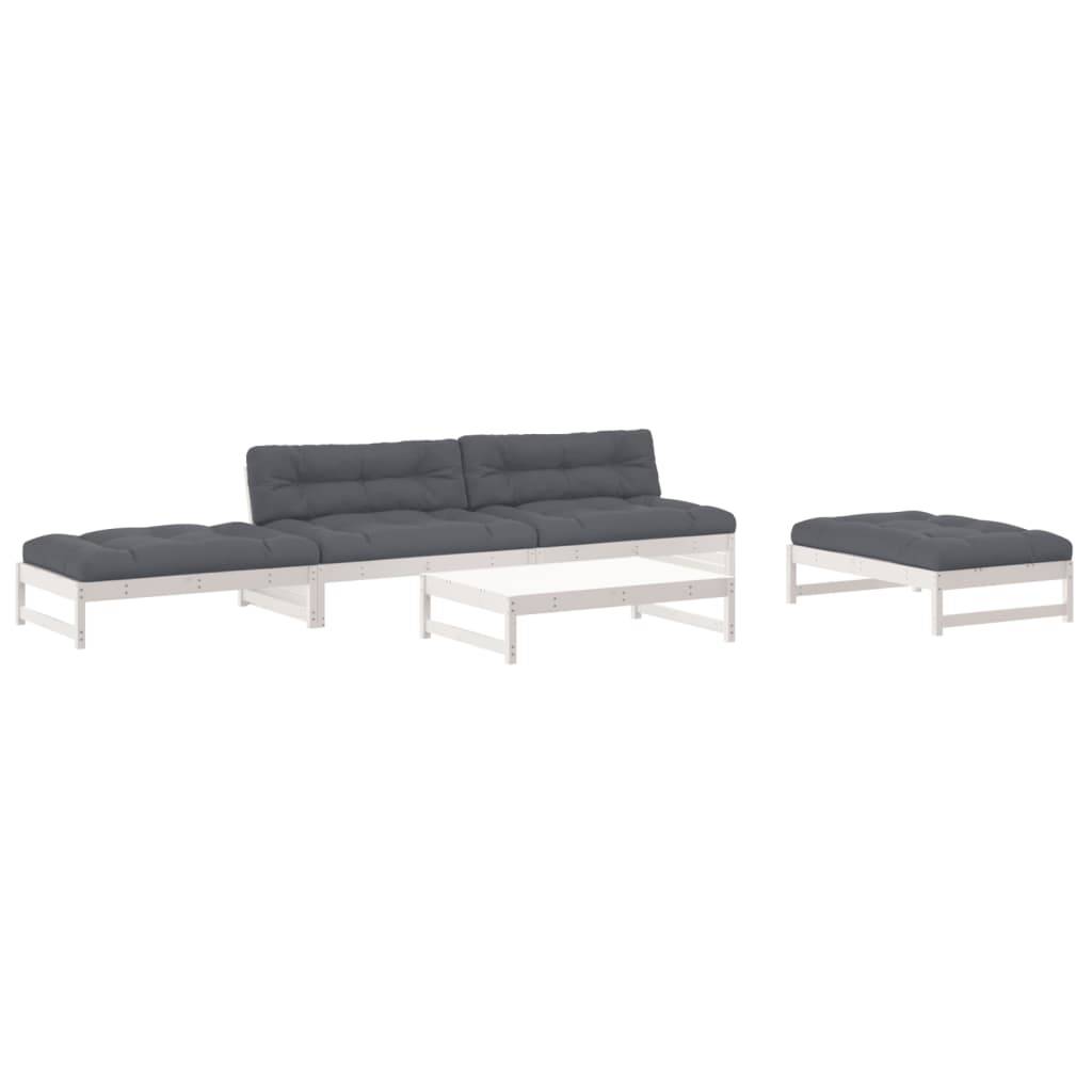 vidaXL 5-tlg. Garten-Lounge-Set mit Kissen Weiß Massivholz