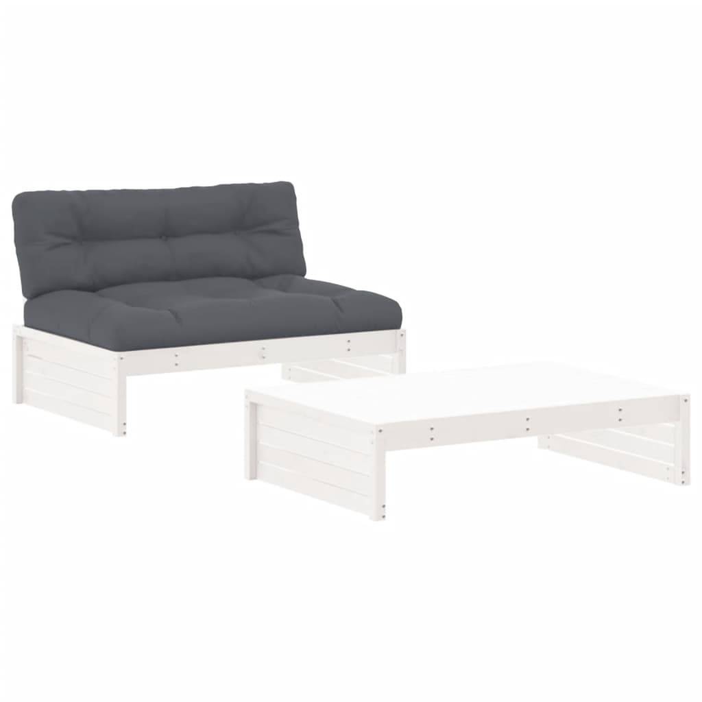 vidaXL 2-tlg. Garten-Lounge-Set mit Kissen Weiß Massivholz