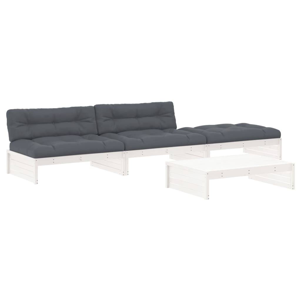 vidaXL 4-tlg. Garten-Lounge-Set mit Kissen Weiß Massivholz