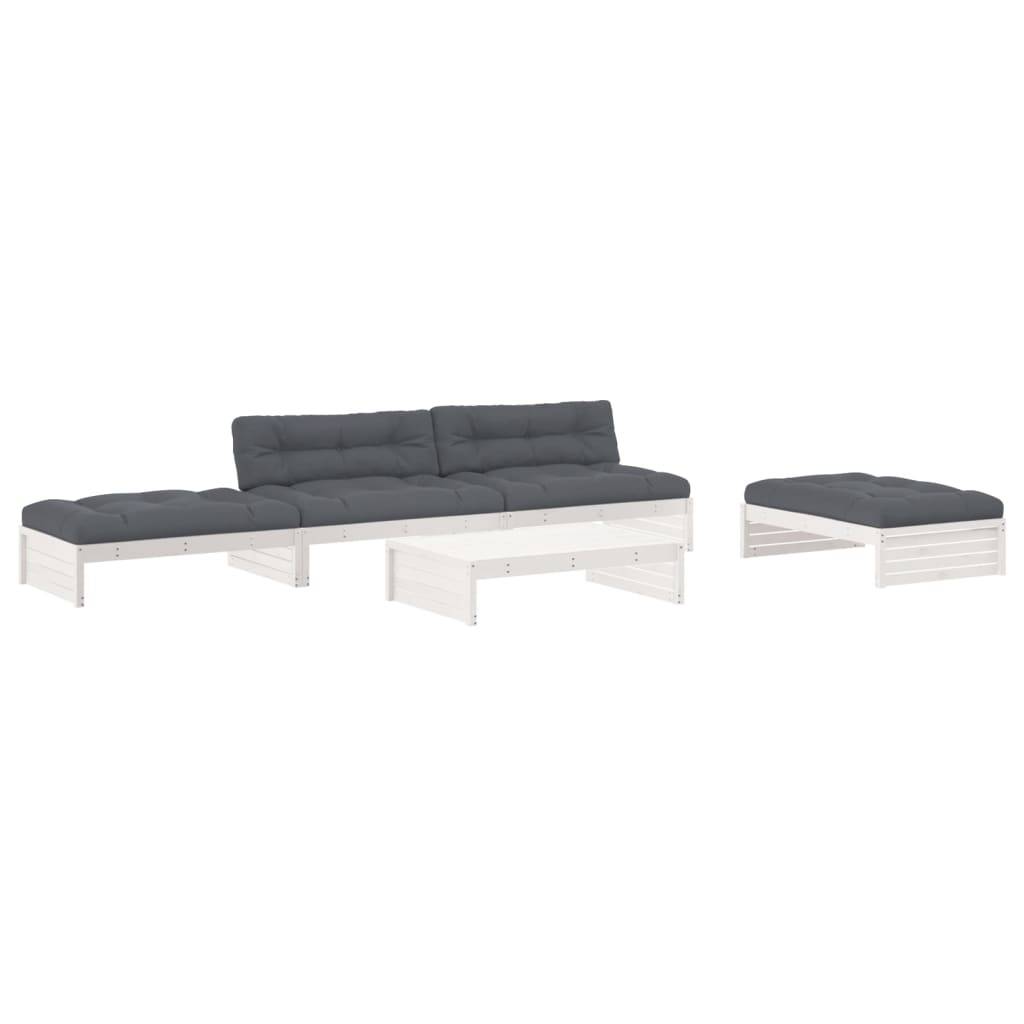 vidaXL 5-tlg. Garten-Lounge-Set mit Kissen Weiß Massivholz