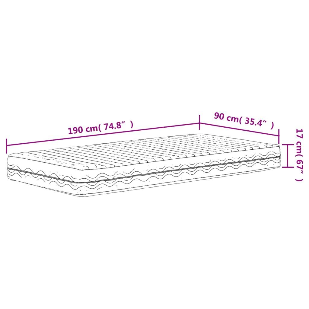 vidaXL Schaumstoffmatratze Weiß 90x190 cm Härtegrad H2 H3