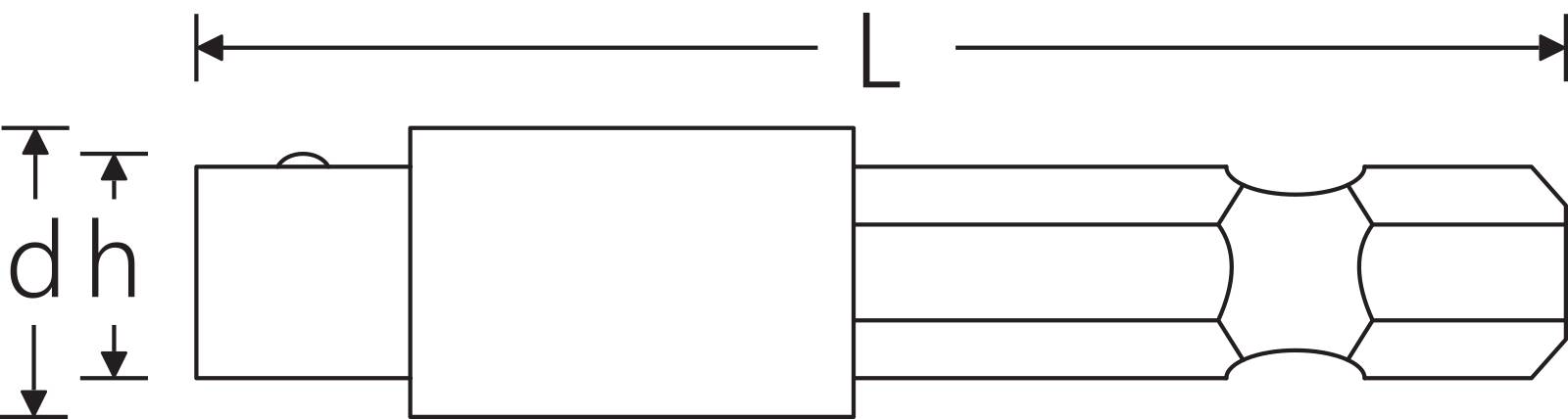 Bit-Verbindungsteil maschinenbetätigt 6kant 1/4" Außen-4kant 3/8" L.50mm