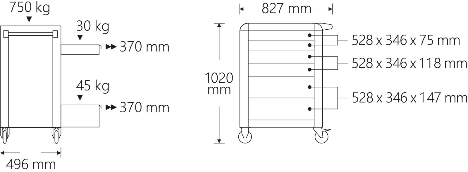 Werkstattwagen 95/6 PRO 6 Schubl. 720 x 496 x 863 mm anthrazit, RAL 7016